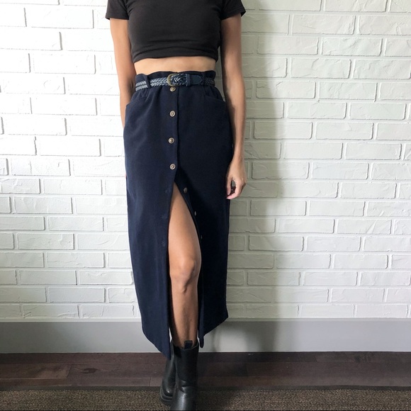 Vintage Dresses & Skirts - Vintage navy wool button front midi skirt 11